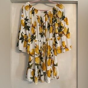 Blue Island Lemon Print Off-Shoulder Mini Dress